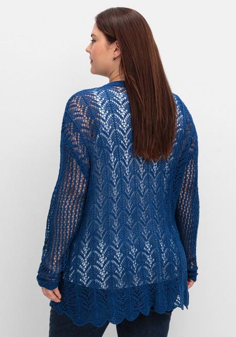 Sheego Verschlusslose Ajourstrickjacke Mit Wellenkante - Blaubeere Sheego