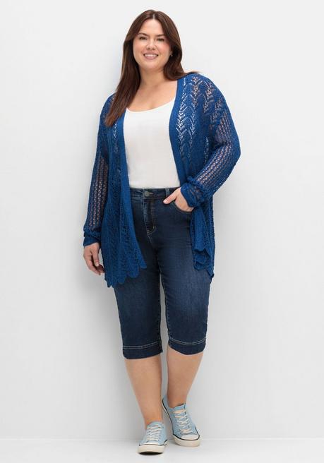 Sheego Verschlusslose Ajourstrickjacke Mit Wellenkante - Blaubeere Sheego