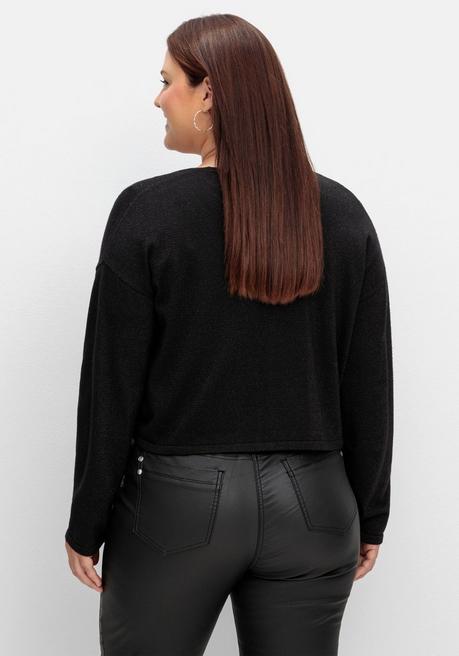 Sheego Verschlusslose Kurzstrickjacke Mit Glitzergarn - Schwarz Sheego