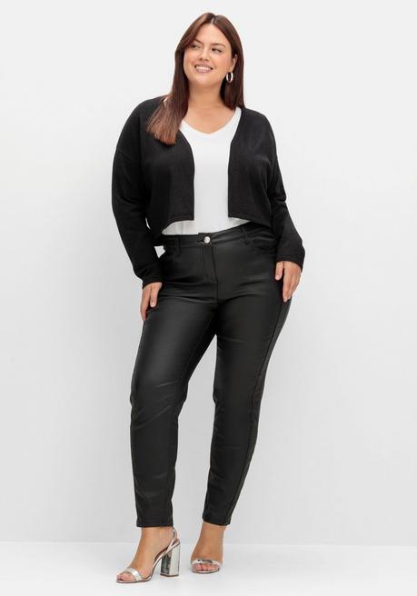 Sheego Verschlusslose Kurzstrickjacke Mit Glitzergarn - Schwarz Sheego