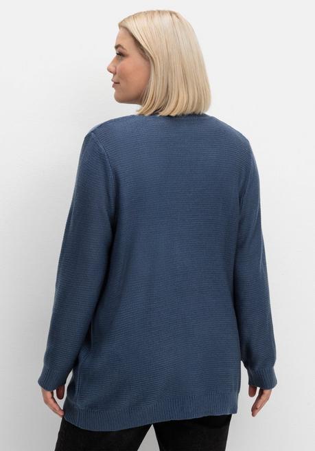 Sheego Verschlusslose Strickjacke Im Linksstrickmuster - Rauchblau Sheego