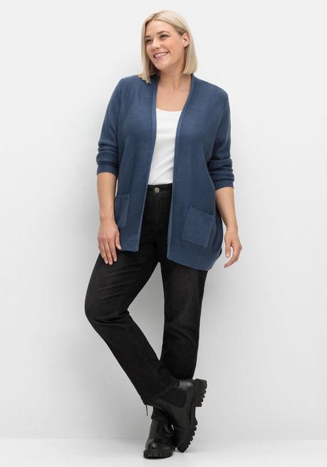 Sheego Verschlusslose Strickjacke Im Linksstrickmuster - Rauchblau Sheego