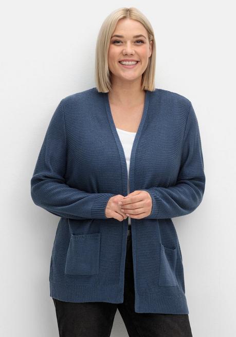 Sheego Verschlusslose Strickjacke Im Linksstrickmuster - Rauchblau Sheego