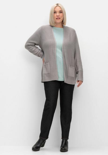 Sheego Verschlusslose Strickjacke Im Linksstrickmuster - Steingrau Sheego