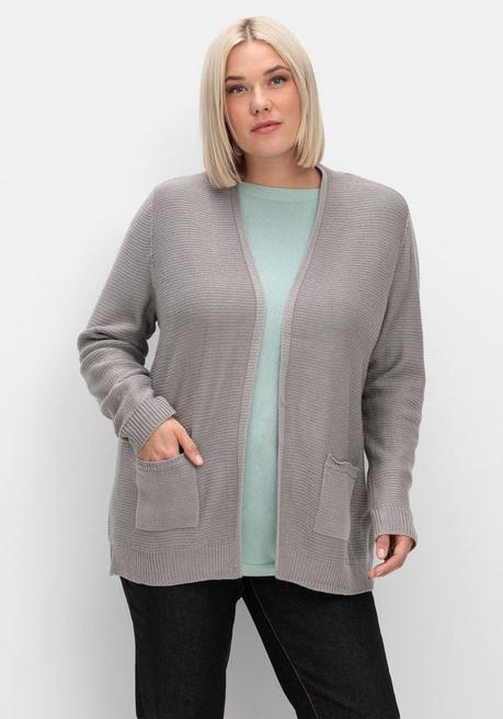 sheego Verschlusslose Strickjacke im Linksstrickmuster - steingrau sheego