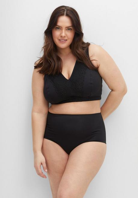 Sheego Verschlussloser BH Ohne Bügel, Mit Spitze - Schwarz Sheego