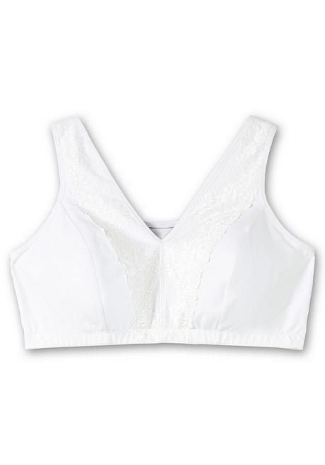 Sheego Verschlussloser BH Ohne Bügel, Mit Spitze - Weiß Sheego