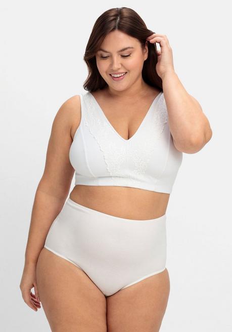 Sheego Verschlussloser BH Ohne Bügel, Mit Spitze - Weiß Sheego