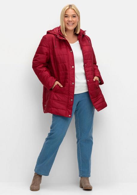 Sheego Warm Wattierte Steppjacke Mit Kapuze - Dunkelrot Sheego