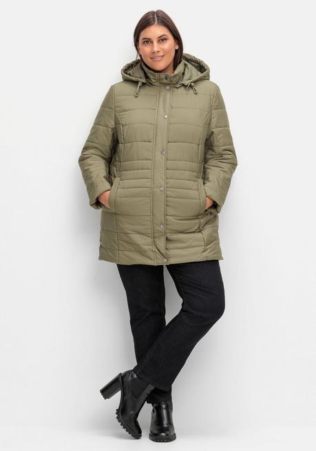 Sheego Warm Wattierte Steppjacke Mit Kapuze - Khaki Sheego