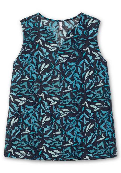 Sheego Webtop Aus Crêpe, Mit Blätterprint - Tiefblau Gemustert Sheego