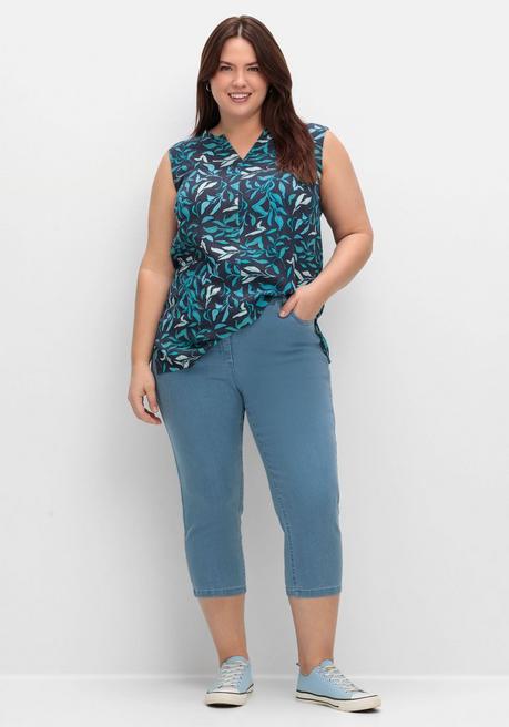 Sheego Webtop Aus Crêpe, Mit Blätterprint - Tiefblau Gemustert Sheego