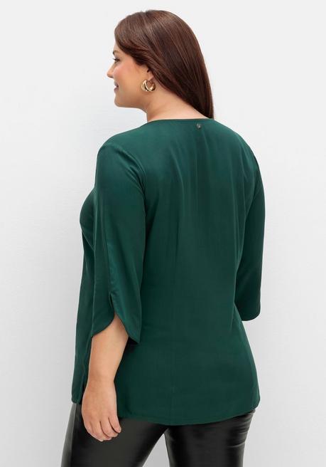 Sheego Weich Fließende Twillbluse Mit 3/4-Ärmeln - Tiefgrün Sheego