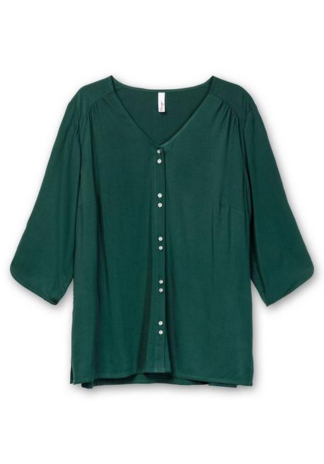 Sheego Weich Fließende Twillbluse Mit 3/4-Ärmeln - Tiefgrün Sheego