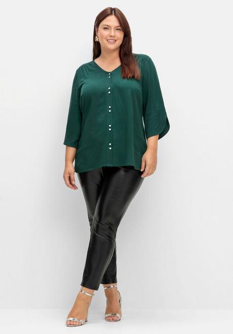 Sheego Weich Fließende Twillbluse Mit 3/4-Ärmeln - Tiefgrün Sheego