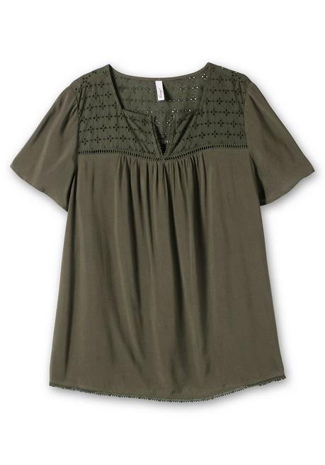Sheego Weit Ausgestellte Tunika Mit Ajour-Passe - Dunkeloliv Sheego