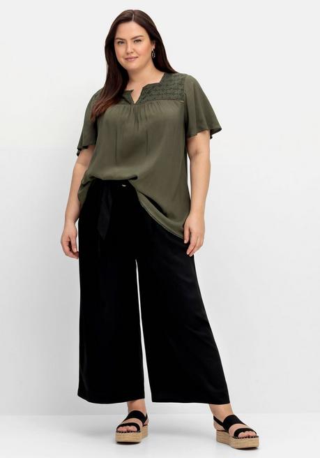 Sheego Weit Ausgestellte Tunika Mit Ajour-Passe - Dunkeloliv Sheego