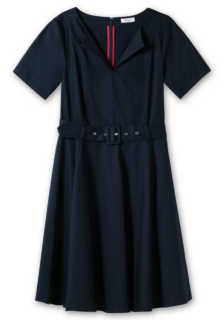 Sheego Weit Schwingendes Kleid Mit Gürtel Und Reverskragen - Nachtblau Sheego