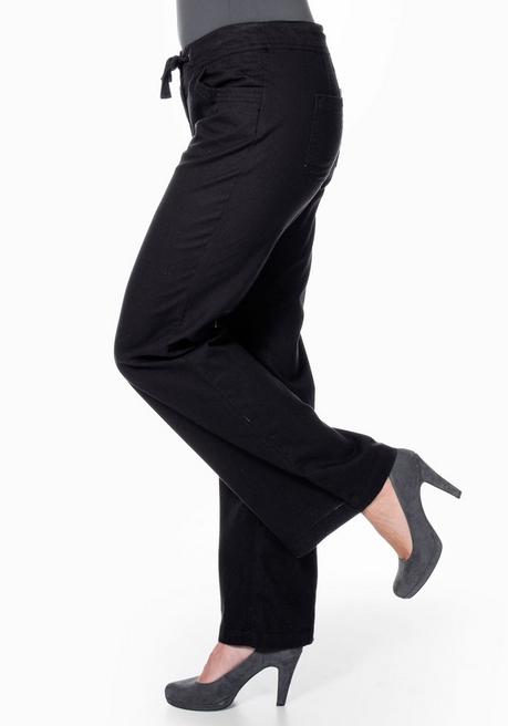 Sheego Weite Bootcut-Hose Mit Leinenanteil - Schwarz Sheego
