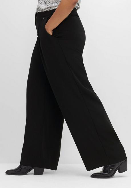 Sheego Weite Hose Mit Bundfalten, Knitterarm - Schwarz Sheego