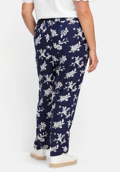 Sheego Weite Hose Mit Rundum-Dehnbund Und Blütendruck - Nachtblau Gemustert Sheego