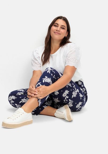 Sheego Weite Hose Mit Rundum-Dehnbund Und Blütendruck - Nachtblau Gemustert Sheego