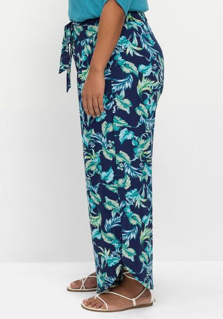 Sheego Weite Jerseyhose Mit Blätterprint - Marine Bedruckt Sheego