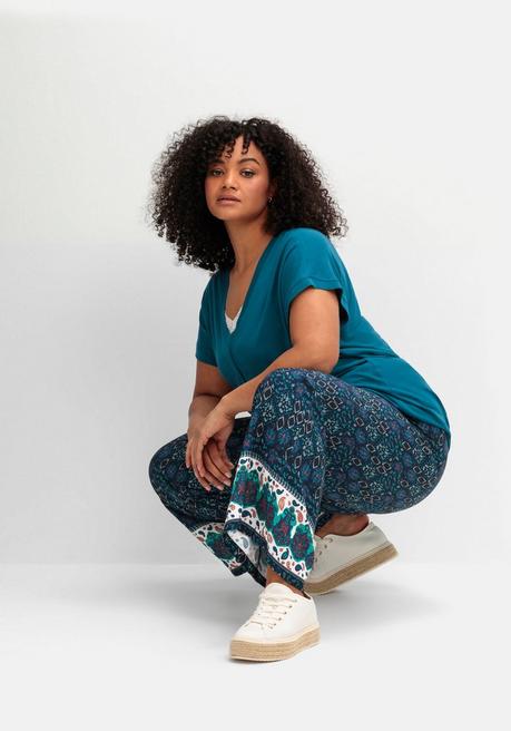 Sheego Weite Schlupfhose Mit Alloverdruck Und Smokbund - Marine Bedruckt Sheego