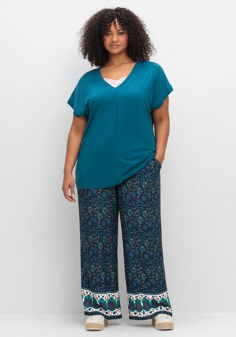 sheego Weite Schlupfhose mit Alloverdruck und Smokbund - marine bedruckt sheego