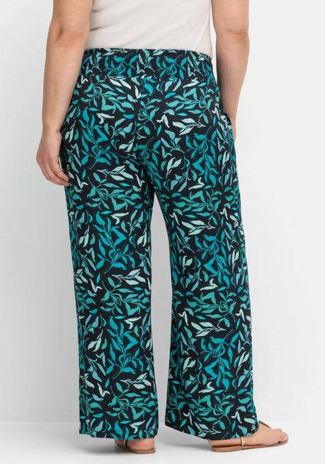Sheego Weite Schlupfhose Mit Smokbund Und Blätterprint - Tiefblau Bedruckt Sheego