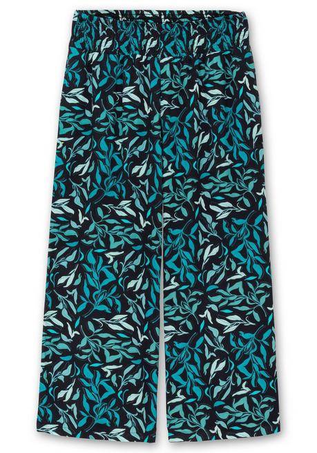 Sheego Weite Schlupfhose Mit Smokbund Und Blätterprint - Tiefblau Bedruckt Sheego