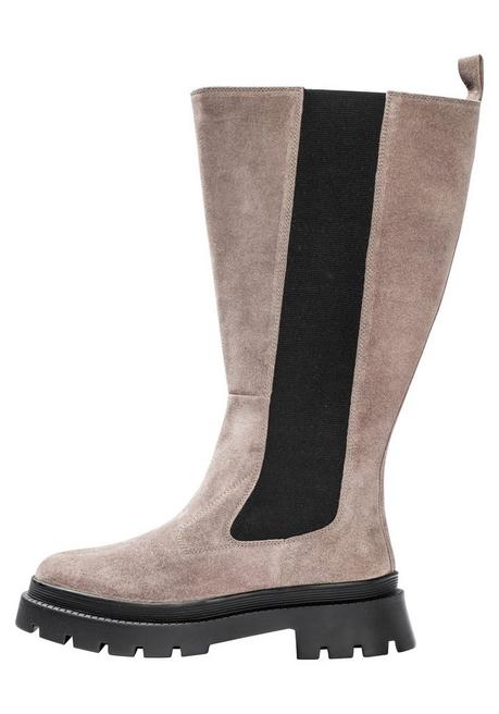 Sheego Weitschaft-Lederstiefel Mit Stretcheinsatz - Taupe Sheego