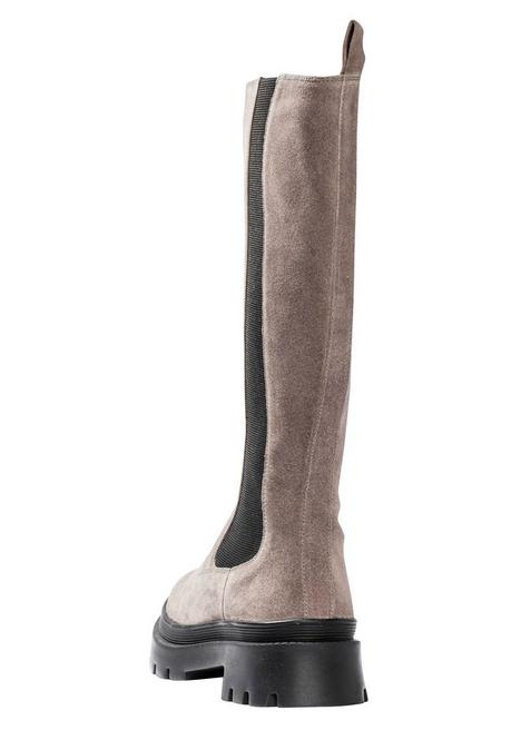 Sheego Weitschaft-Lederstiefel Mit Stretcheinsatz - Taupe Sheego
