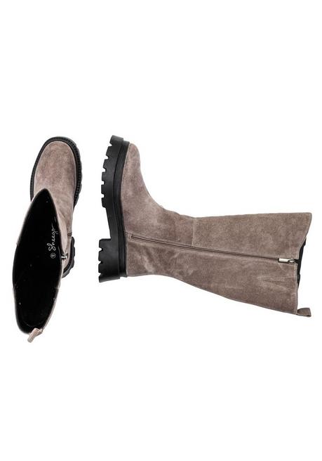 Sheego Weitschaft-Lederstiefel Mit Stretcheinsatz - Taupe Sheego