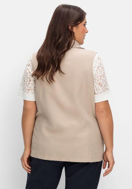 Sheego Weste Aus Microfaser, Mit Umlegekragen - Beigefarben Sheego