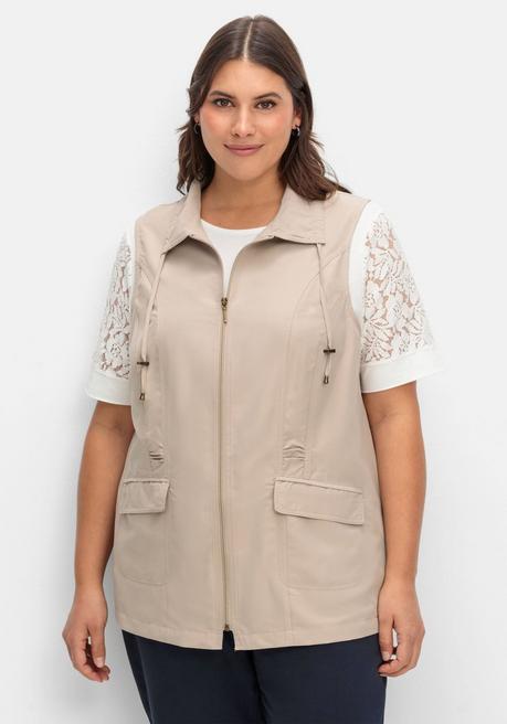 Sheego Weste Aus Microfaser, Mit Umlegekragen - Beigefarben Sheego