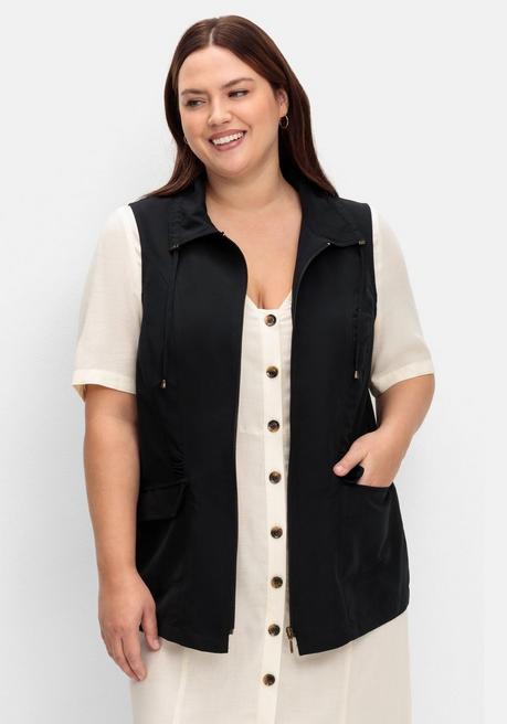Sheego Weste Aus Microfaser, Mit Umlegekragen - Schwarz Sheego