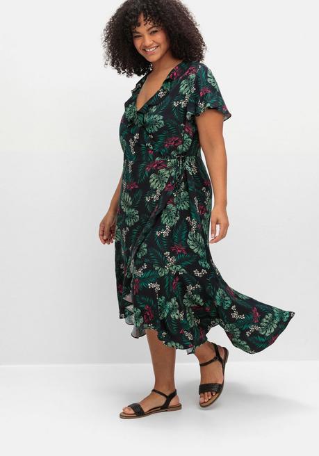 Sheego Wickelkleid Mit Tropenprint Und Volant - Schwarz Bedruckt Sheego