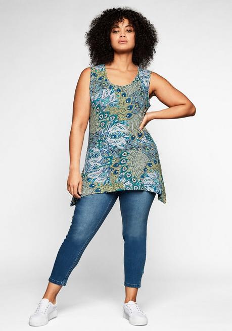 Sheego By Joe Browns Zipfeltop In Ausgestellter A-Form, Mit Druck - Weiß Bedruckt Sheego