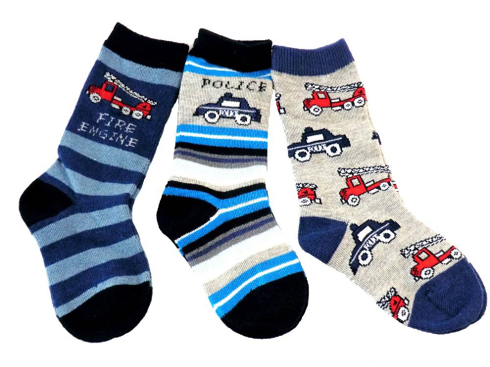 Shimasocks Baby Kinder Kniestrümpfe Polizeiauto Feuerwehr 3-er Pack
