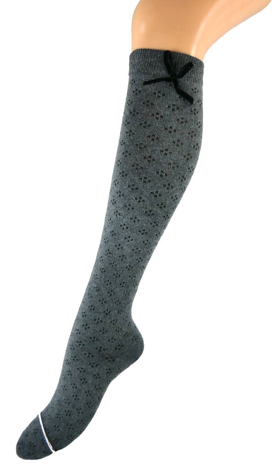 Shimasocks Damen Kniestrümpfe Häkellook mit Schleife