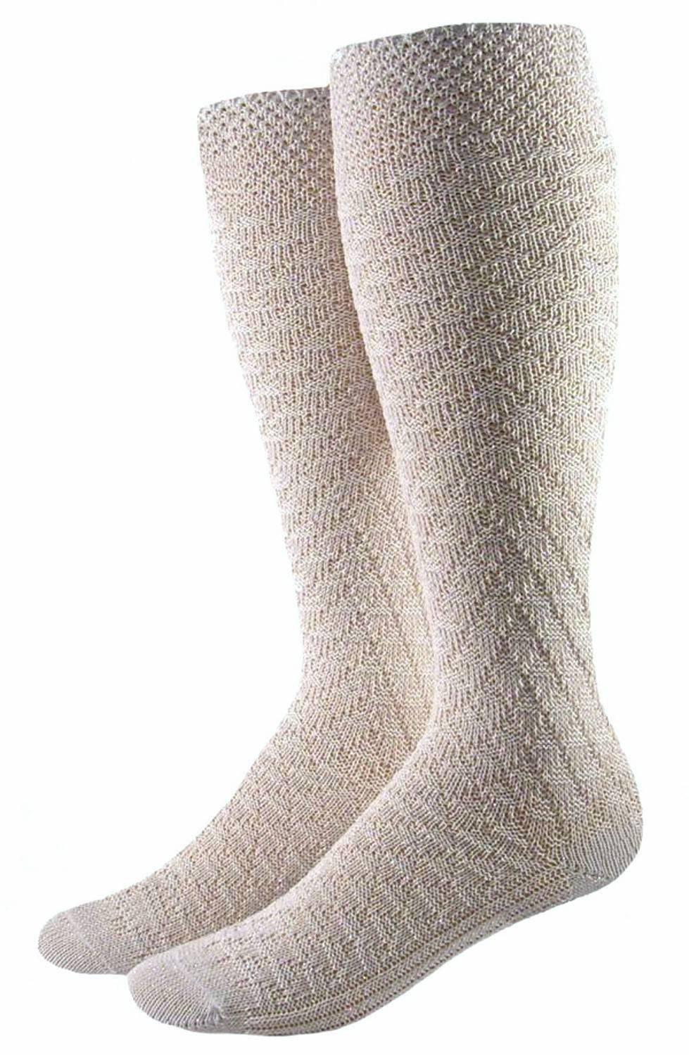 Shimasocks Damen Kniestrümpfe weiß mit Metallfaden