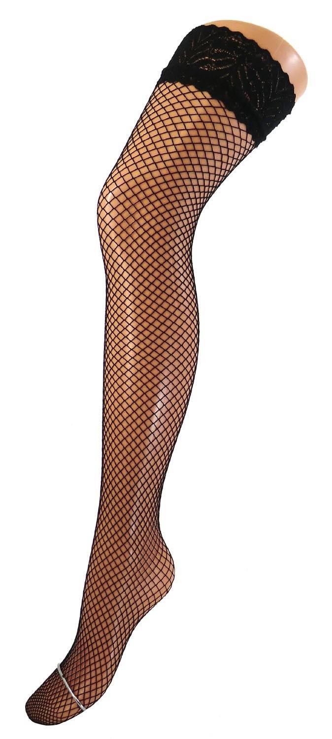 Shimasocks Damen Netzstrümpfe halterlos mit Spitzenabschluss schwarz