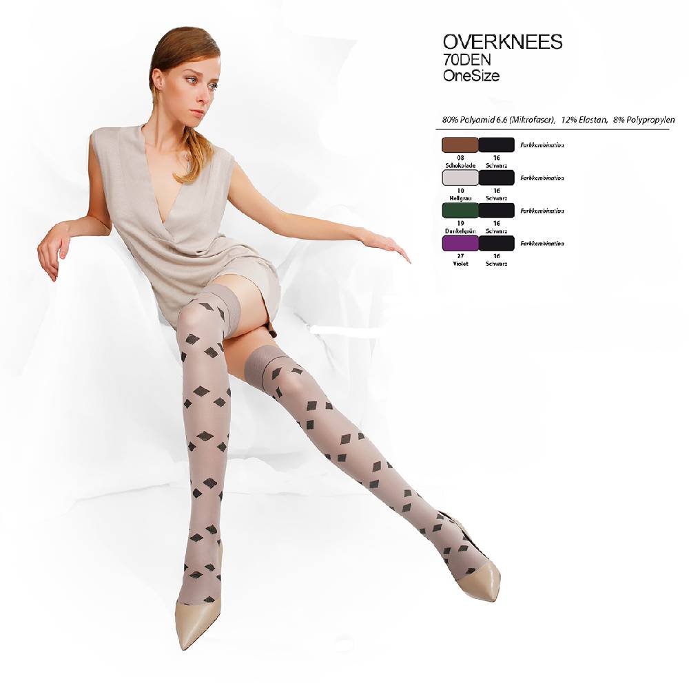 Shimasocks Damen Overknee Strümpfe Feinstrümpfe mit Muster elegant braun grün lila grau