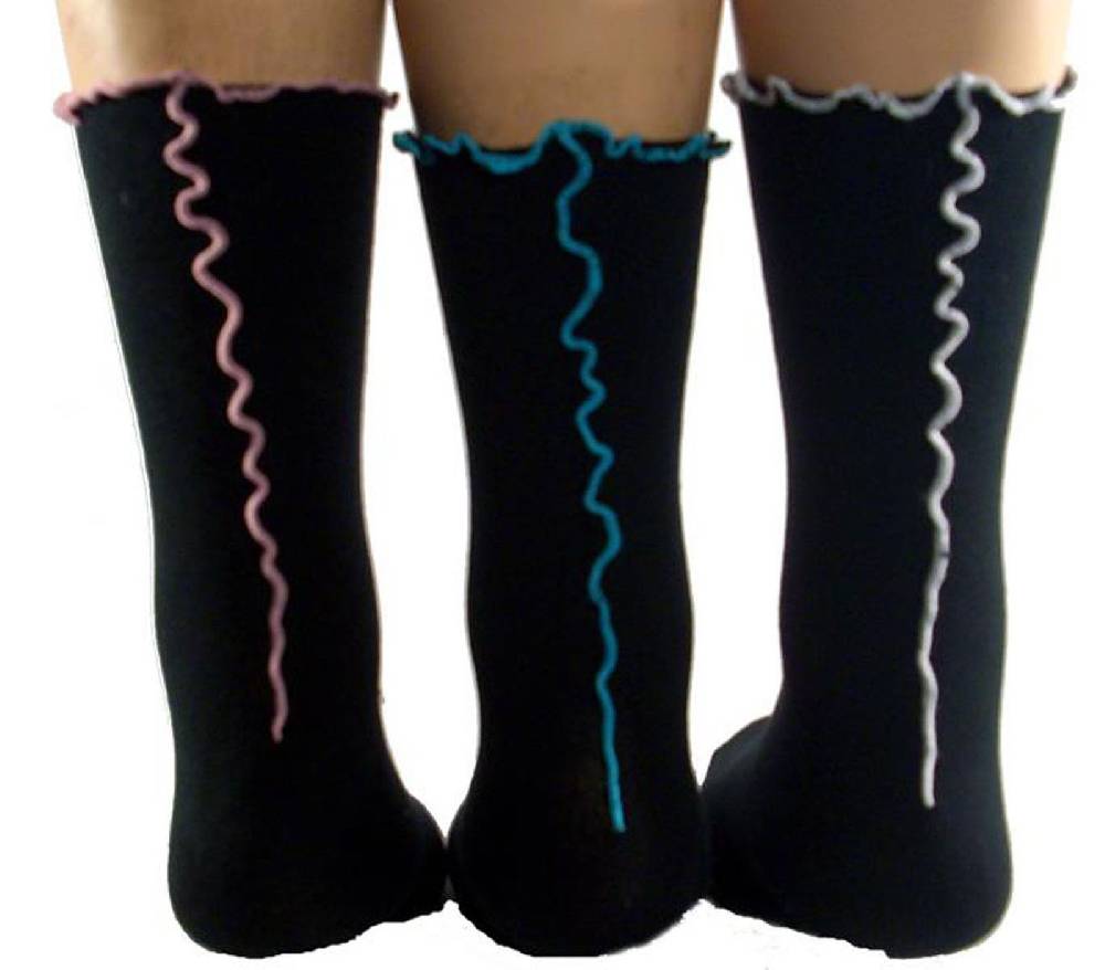 Shimasocks Damen Socken schwarz Kräuselnaht 3er Pack