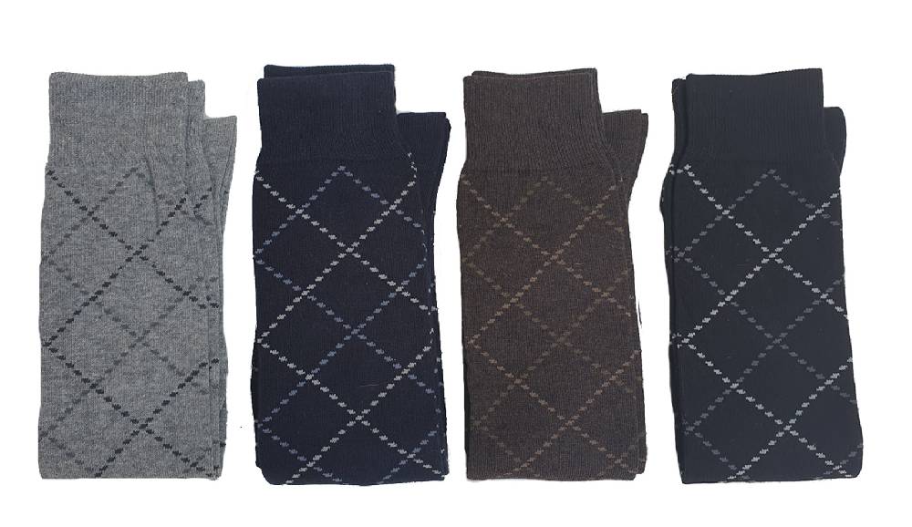 Shimasocks Herren Business Kniestrümpfe aus gekämmter Baumwolle mit Überkaro Muster Karo schwarz marine grau mocca