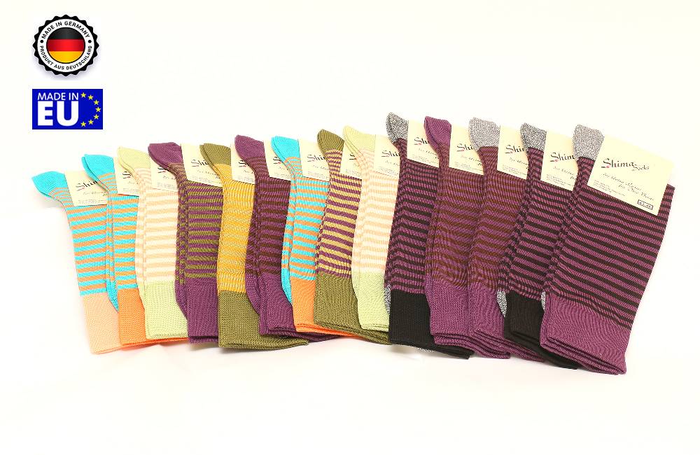Shimasocks Herren Socken gasiert- mercerisiert, sehr edles Material bunt orange, beere, moos
