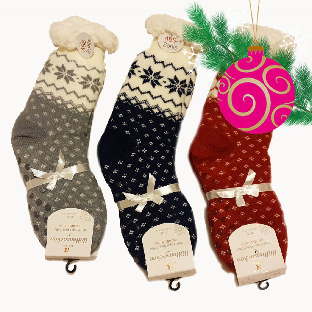 Shimasocks Homesocks Hüttenschuhe Hüttensocken Wohlfühlsocken Weihnachten mit weichem Teddyfutter ABS Sohle rot, blau, grau