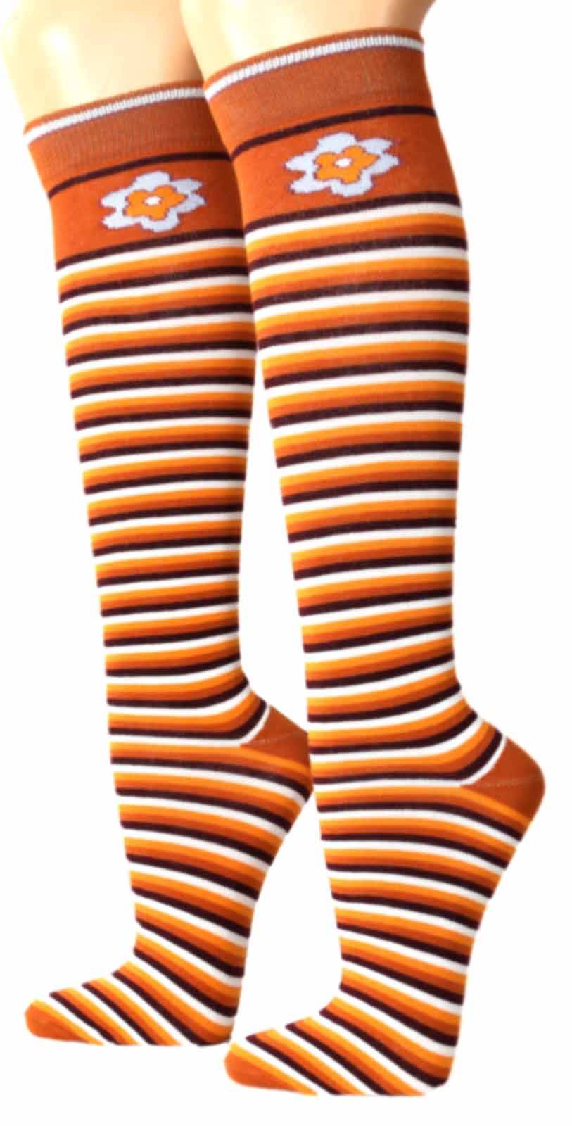 Shimasocks Kniestrümpfe für Mädchen & Damen im Ringel Look - Strümpfe mit Blumen - 3 Farben