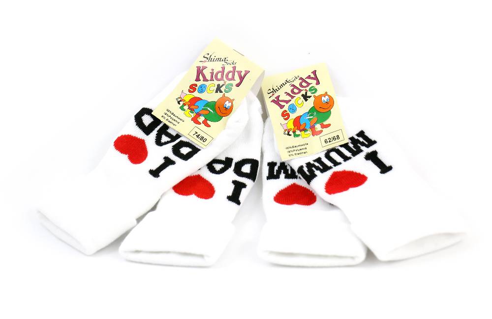 Shimasocks Kuschlige Baby Vollplüsch Söckchen - Babysöckchen - I love Mum - I love Dad